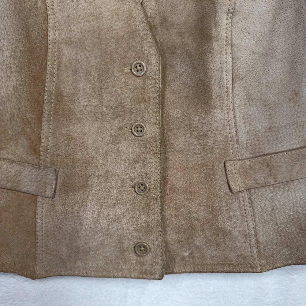 Vintage Boho Large Leather Vest Suede Front Satin Back Cinch Tan Camel Festival
